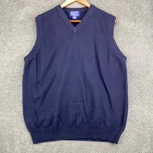 Pendleton 100% Lambswool Vest Mens Large V‎ Neck Sleeveless Knit Sweater Navy